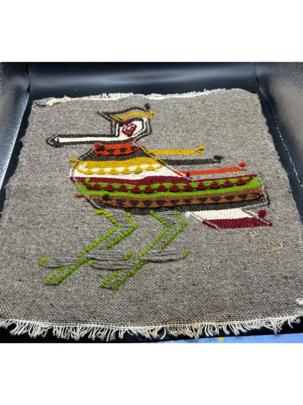 Woven Ecuadorian Tapestry Colorful Bird Rustic Tribal-Inspired 14”x14